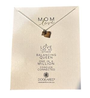 DOGEARED Mom Love Silver Necklace 18” Chain + Double SS Heart Charms | NWT